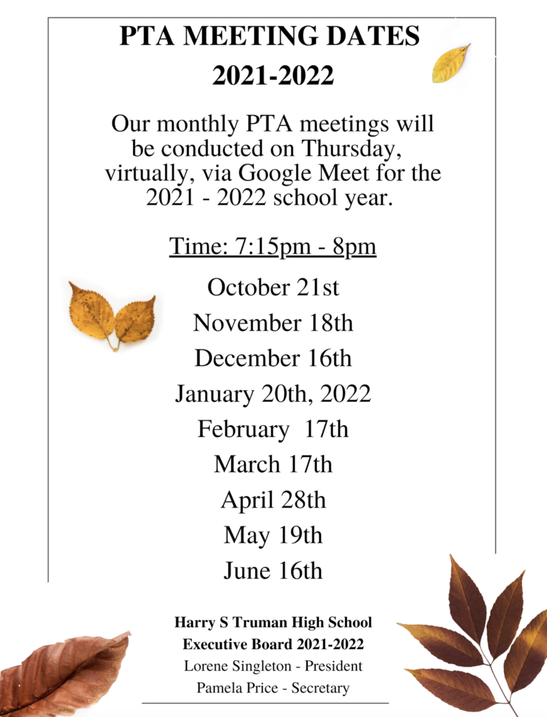 PTA Meeting Dates Announced Harry S Truman High School