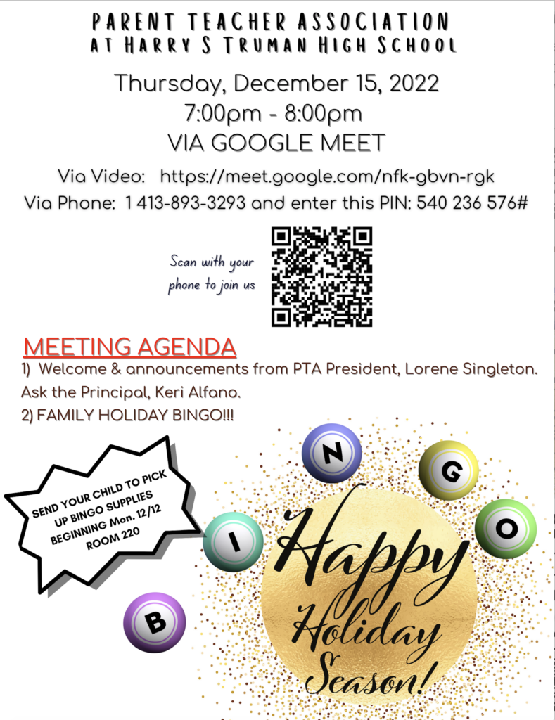 December PTA Meeting Info (VIDEO AVAILABLE NOW) – Harry S Truman High ...